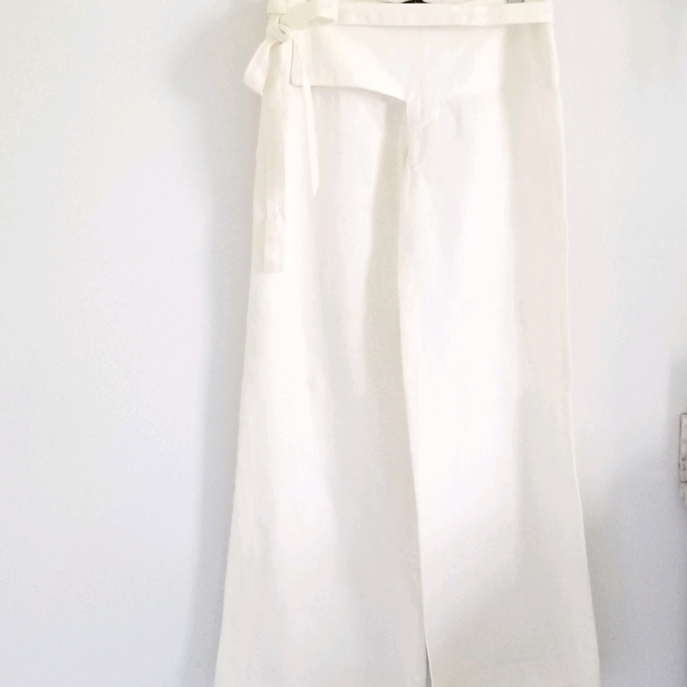Black Halo wide leg white linen pants NWT